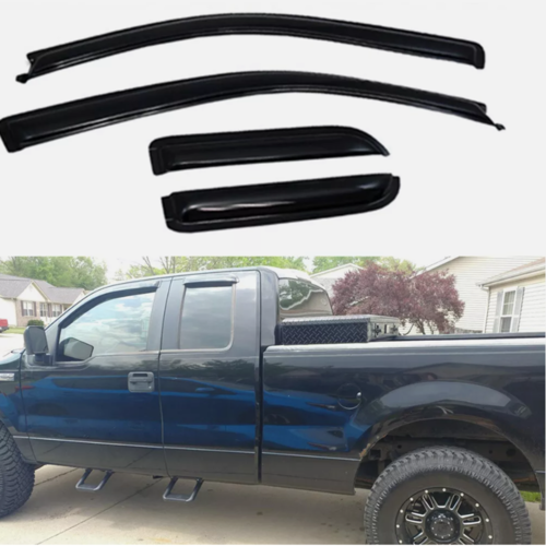 VioletLisa 4pcs Window Visors Sun Rain Guard for 04-14 Ford F150 Extended Cab Smoke Side Wind Deflectors Visor