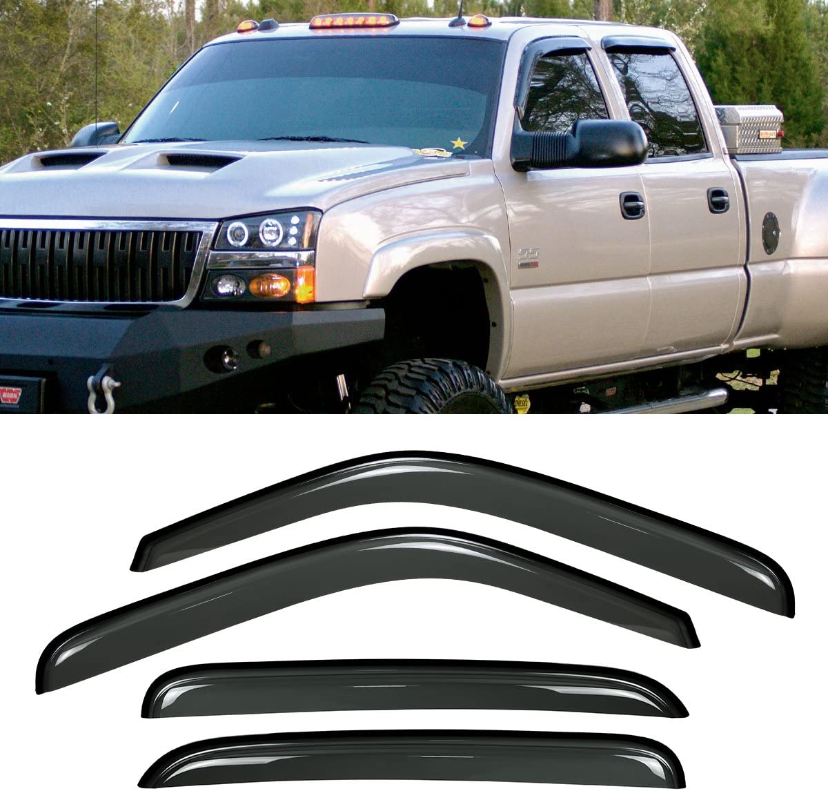 VioletLisa 4pcs for Chevy/GMC/Cadillac Crew Cab SUV Dark Smoke Out-Channel/Outside Mount Style Wind Sun Rain Guard Vent Shade Deflector Window Visors