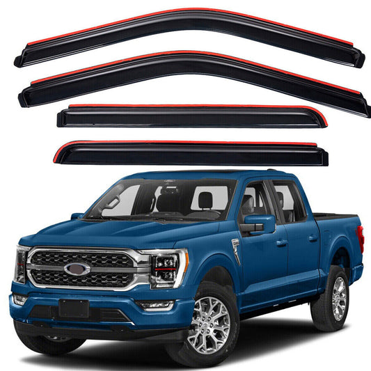 VioletLisa For 2015-2022 Ford F150 Crew Cab In-Channel Smoke Window Vent Visors Rain Guards