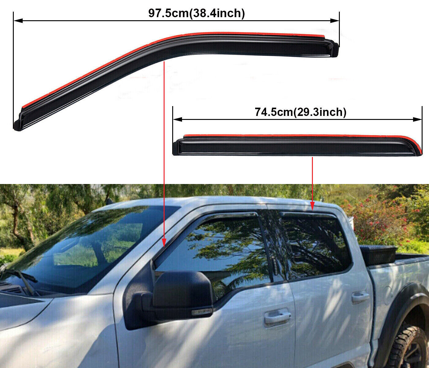 VioletLisa For 2015-2022 Ford F150 Crew Cab In-Channel Smoke Window Vent Visors Rain Guards