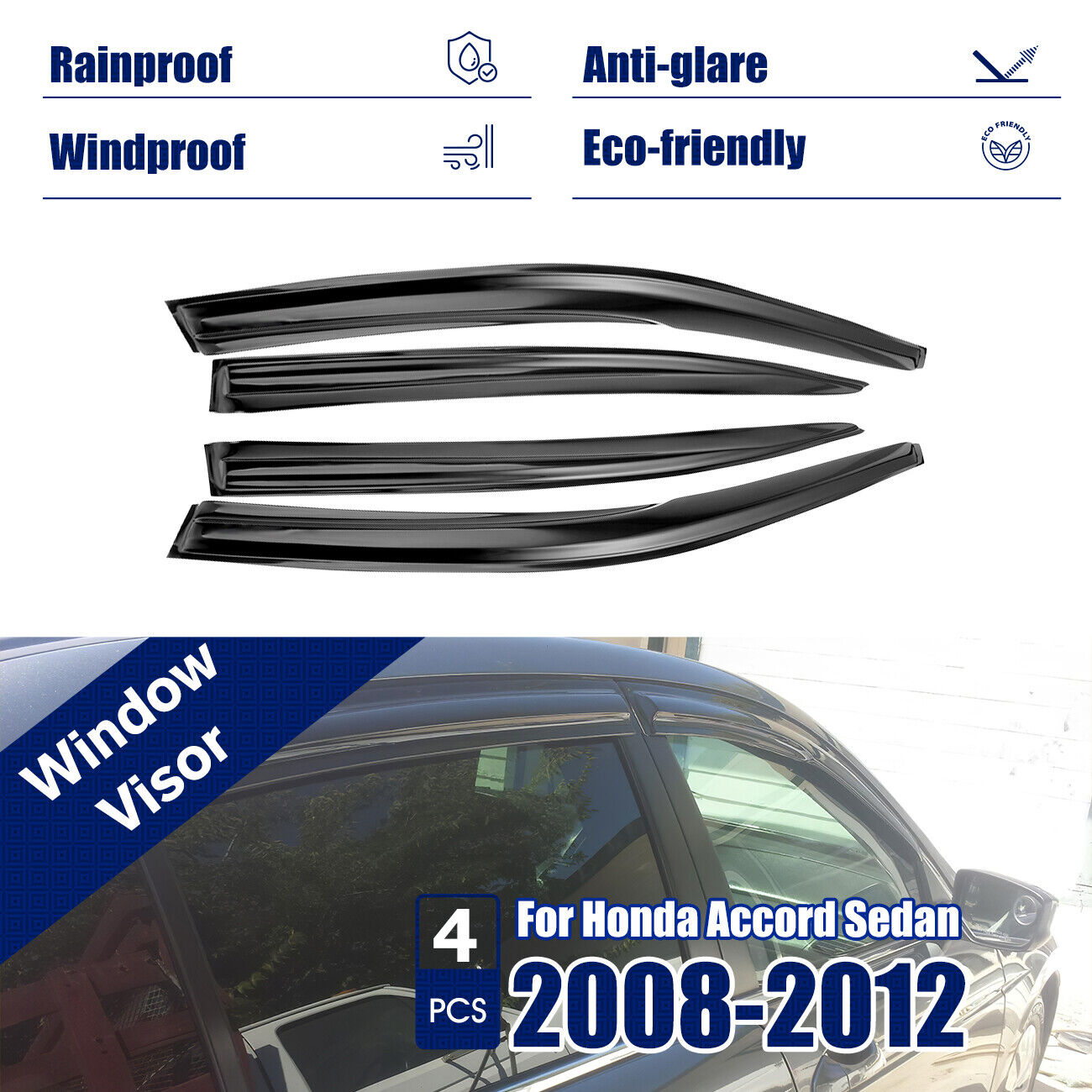 VioletLisa For Honda Accord 2008-2012 JDM Side Window Vent Visor Sun Rain Guard Deflector