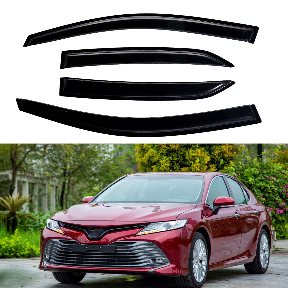 VioletLisa FOR 2018-2023 TOYOTA CAMRY CLIP-ON BLACK TRIM WINDOW VISOR RAIN GUARD DEFLECTOR