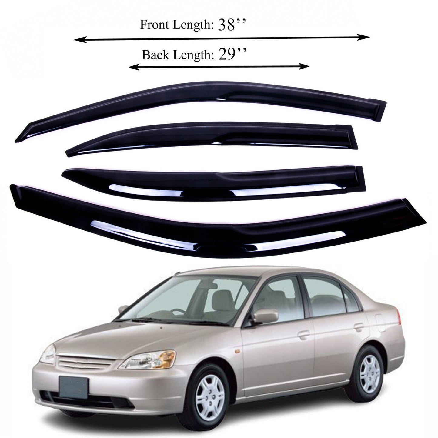 VioletLisa For 12-15 Honda Civic JDM Wavy Mugen Style 4 Pcs Tinted Window Visor Guard Vent